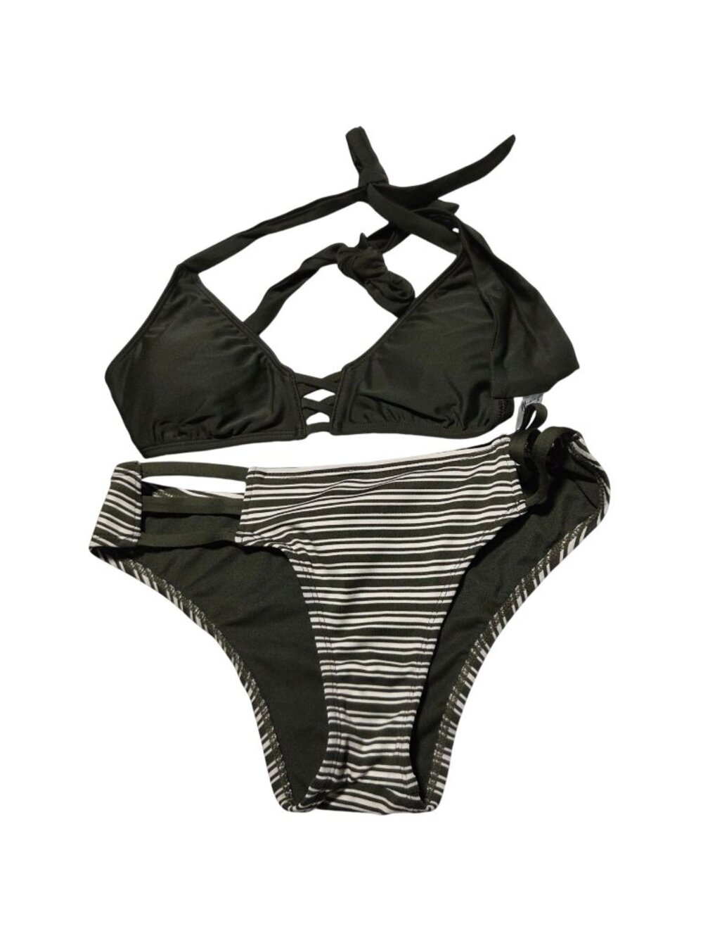 Mossimo Striped Bikini Set Size Medium Crisscross Halter Top Side Tie Bottoms